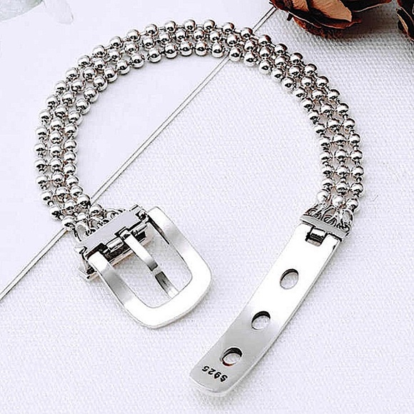 Sterling Silver Buckle Beaded Chain Bracelet - Picture 1 of 11